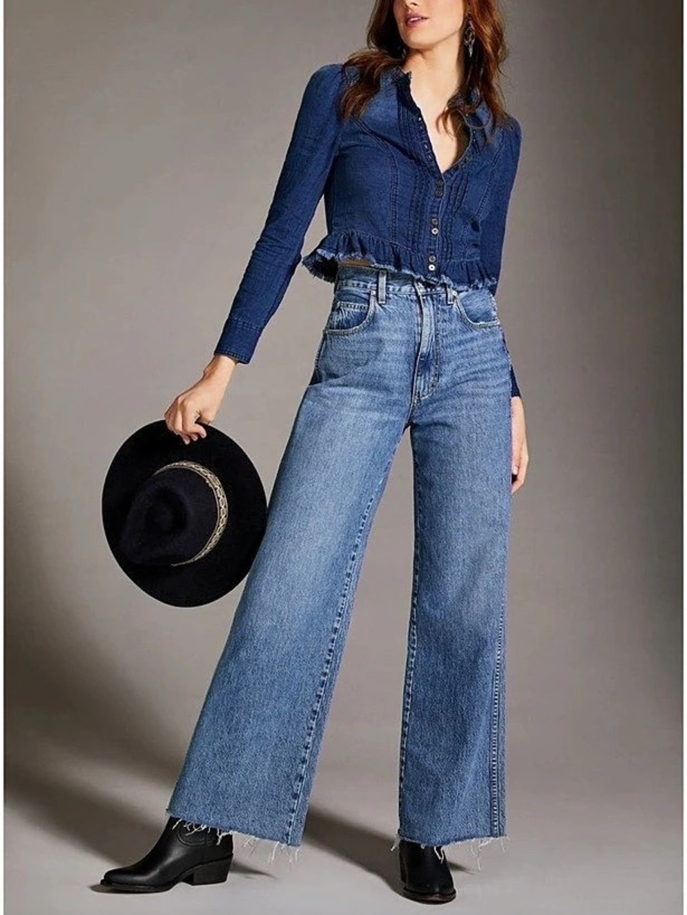 Pilcro Keira Denim Long-Sleeve Blouse Blue